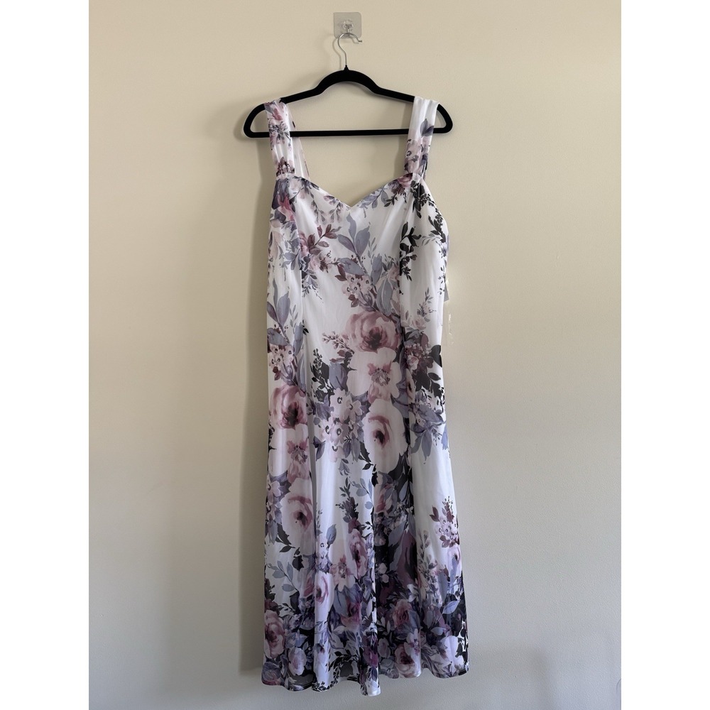 NWT Connected Apparel Floral Sweetheart Midi Sleeveless White Purple‎ Plus 18W